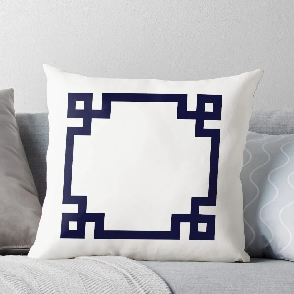 

Navy Blue Greek Key Square On White Throw Pillow Luxury Cushion Cover Room decorating items