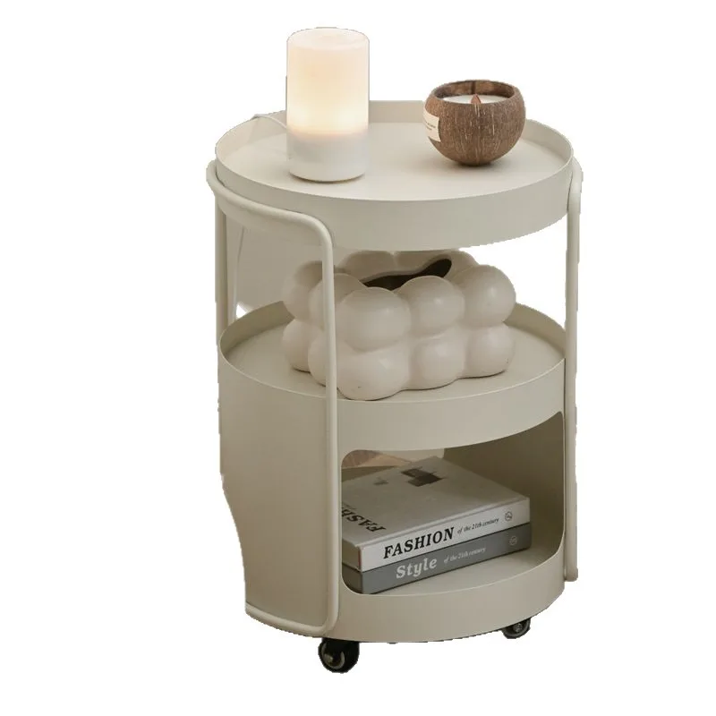 

Creative cream mobile side cabinet living room modern simple sofa side table wrought iron bedside wrought iron bedroom small