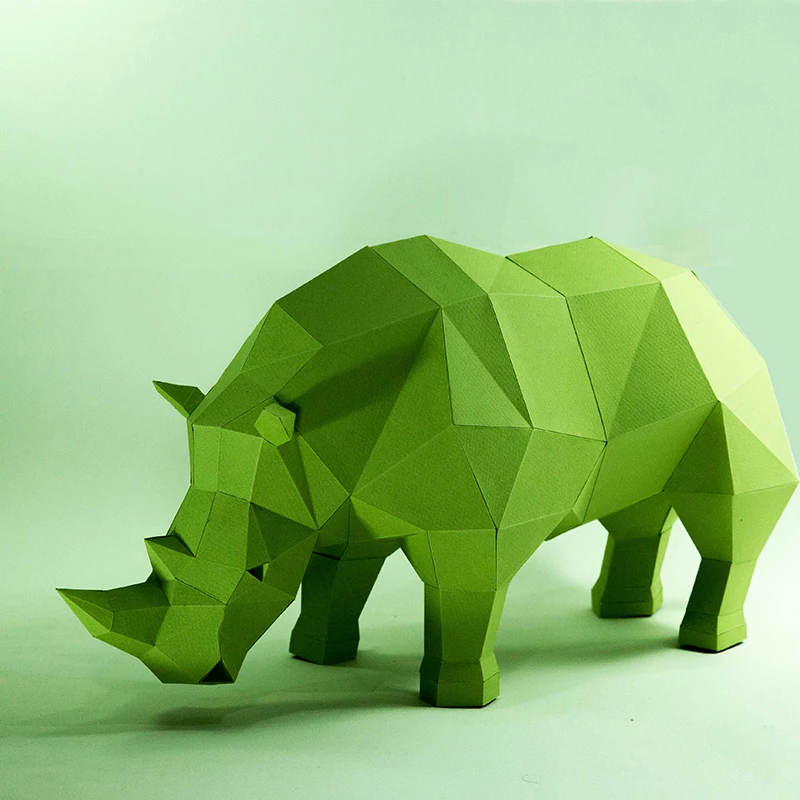 50cm Rhinoceros Paper Model Room Ornament DIY Handmade Papercraft Desk Decoration 3D Low Poly Origami Animal Rhino Puzzles Toys