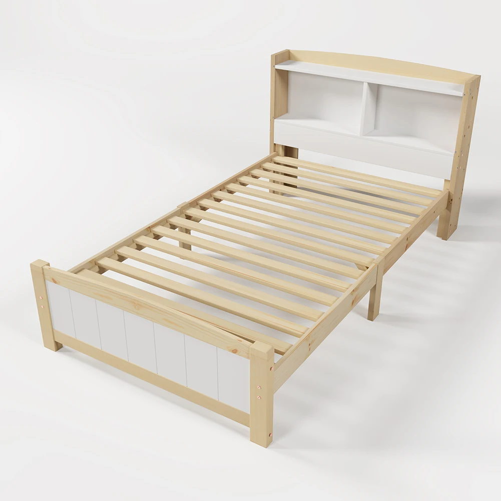 Bed Frames With Wood Storage Headboard, Platform Bed Frame With Sturdy Wooden Slats Support For Home Bedroom