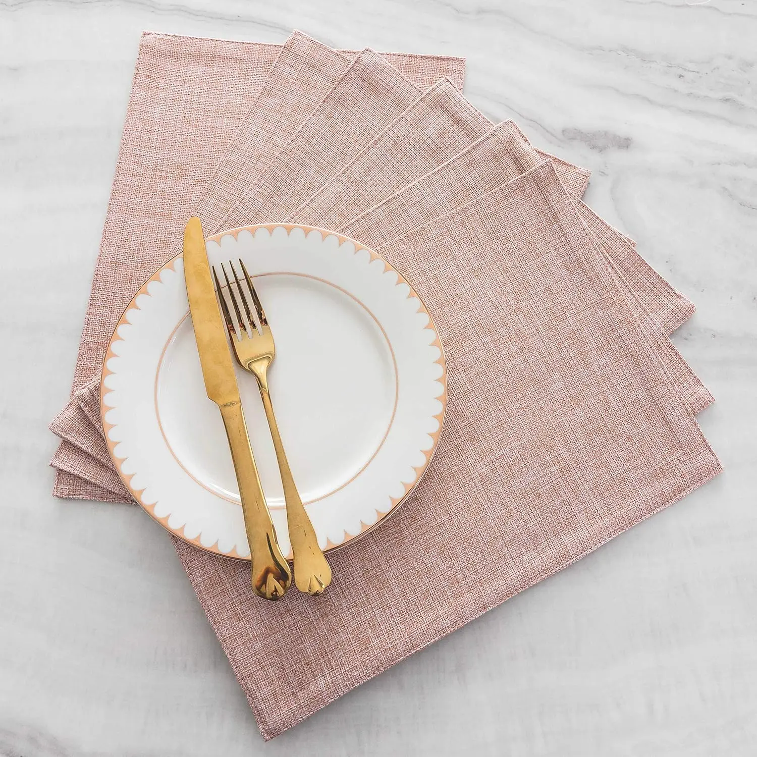 4PCS Pink Blush Placemats Double Layer Linen Table Place Mats 33x48cm Washable Table Pads For Xmas Party Dining Tableware