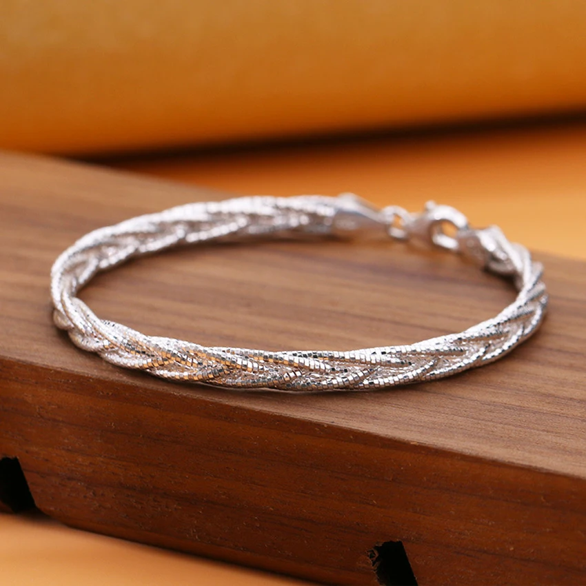 

925 Sterling Silver Italian Silver Bracelets Woman Jewelry Hand Five Shares Chain Bracelets Femme High Quality Italian Charm