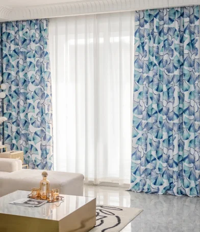 Nordic Pastoral Style Classic Blue Ginkgo Leaf Jacquard Curtains Living Room Bedroom Balcony Blackout Curtains