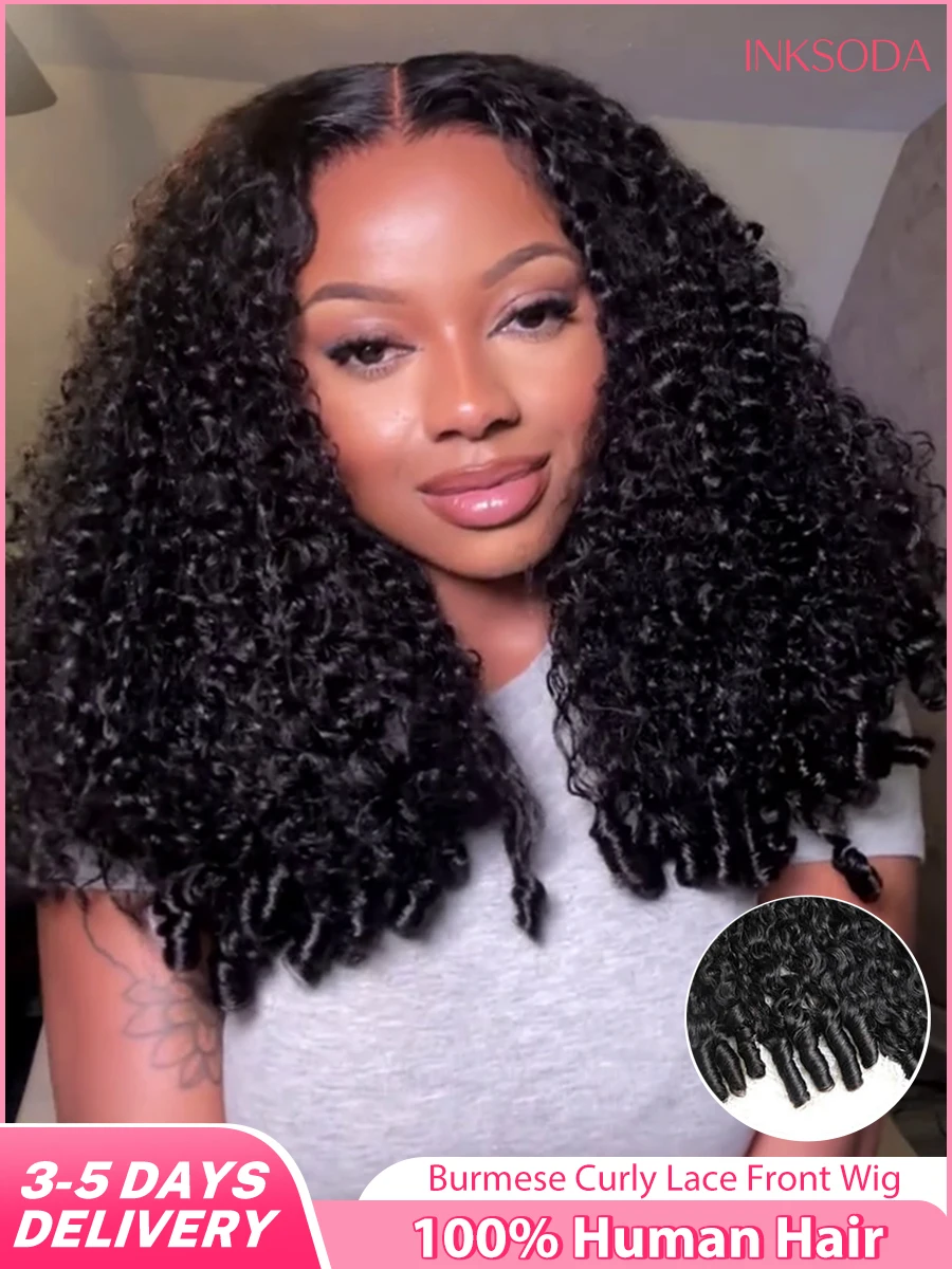 

Burmese Curly Human Hair Wig 30 36 Inch 13x4 HD Lace Frontal Wig For Women Pre Plucked Swiss 13x6 Lace Front Brazilian Curly Wig