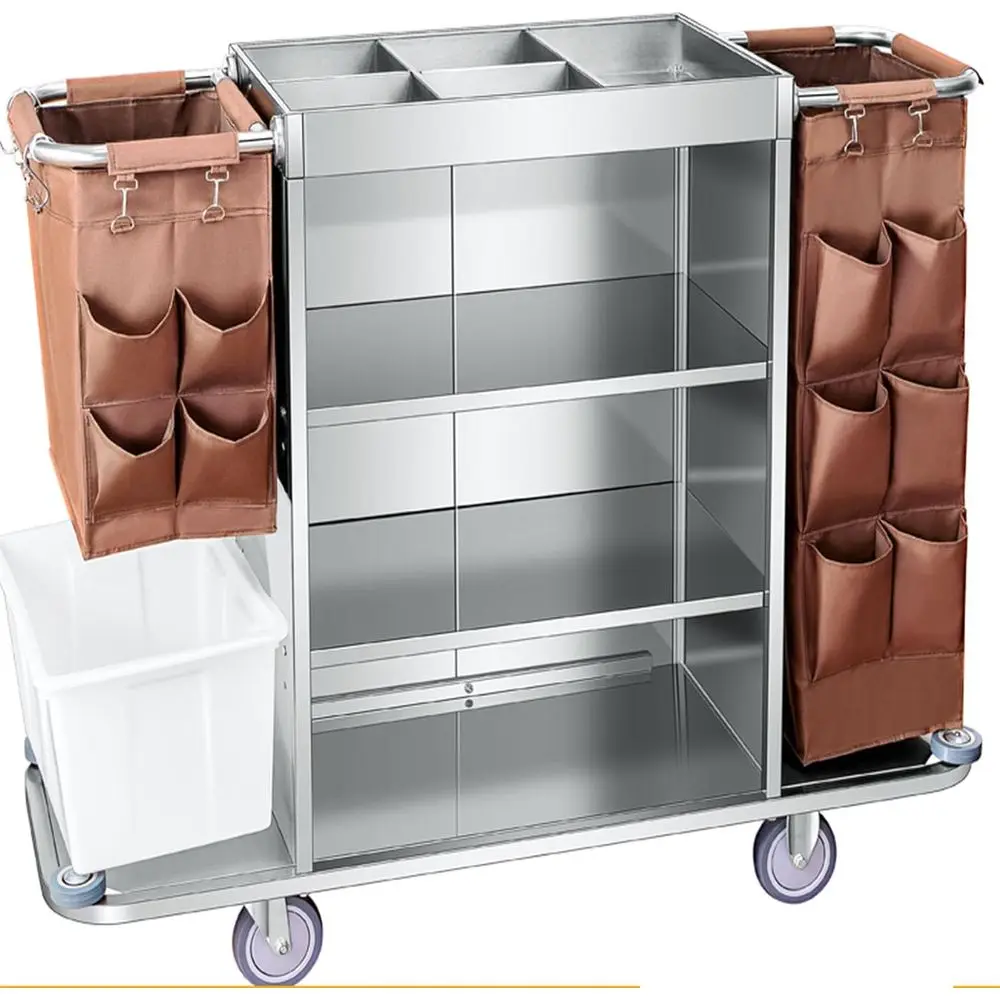 

Brown Commercial Hotel Cart with Multifunction Storage and Linen Trolley on Wheels