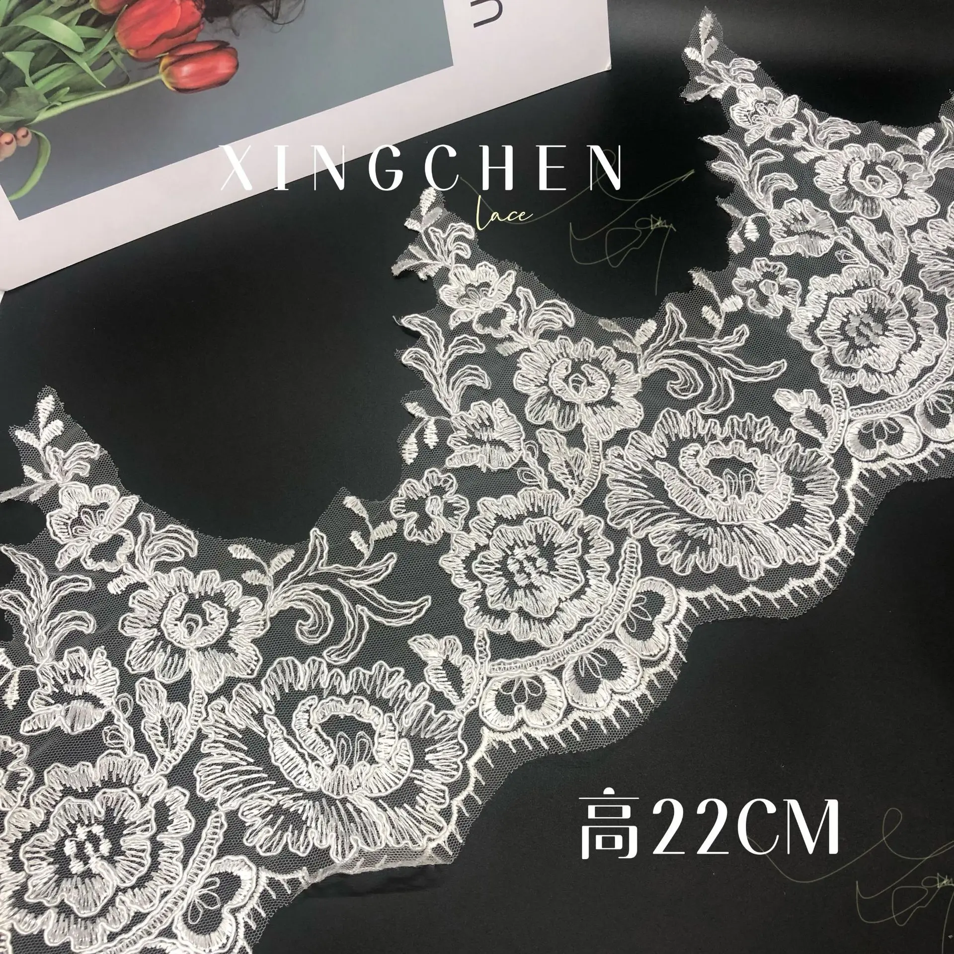 Delicate 10 Yards Ivory Cording Fabric Flower Venise Venice Mesh Lace Trim Applique Sewing Craft for Wedding Dec. 22cm