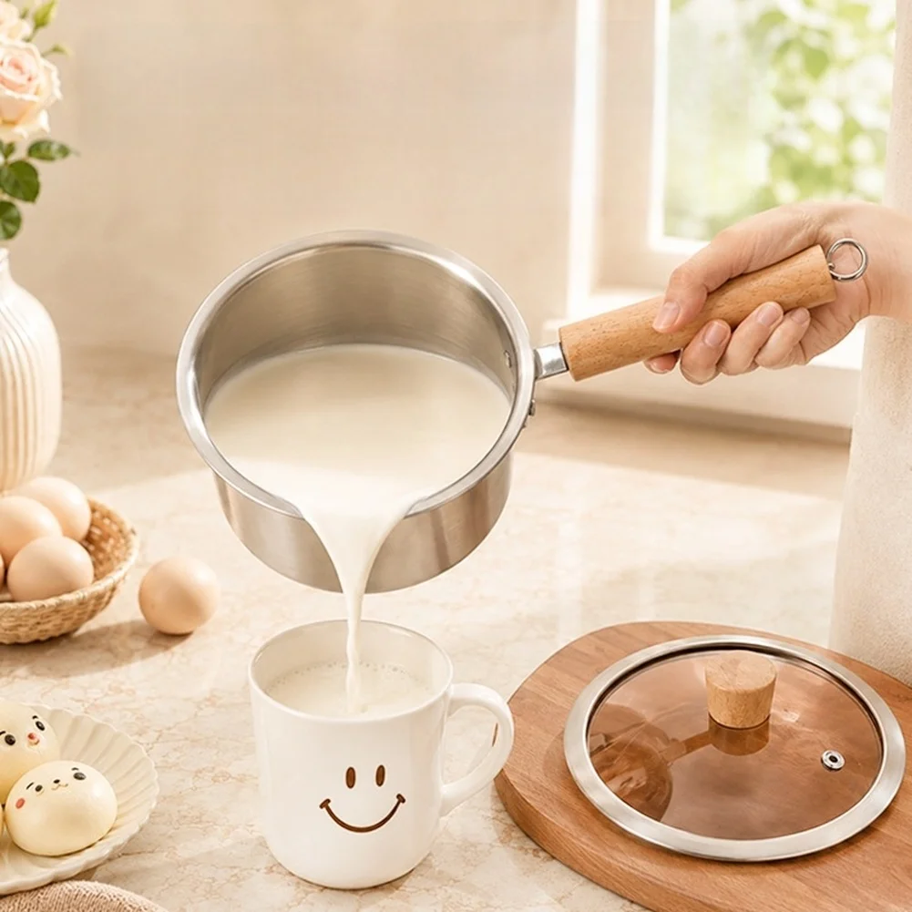 Induction Cookware 304 Stainless Steel Pot Ergonomic Beech Wood Handle Heat Resistant Grip Smooth Inner Facade
