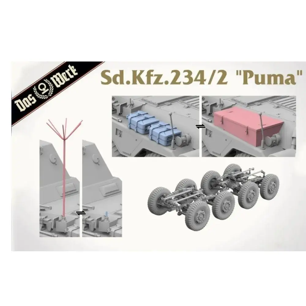 DAS WERK DW16006 1/16 스케일 Sd.Kfz. 234/2 푸마 중장갑 차량 모델 키트