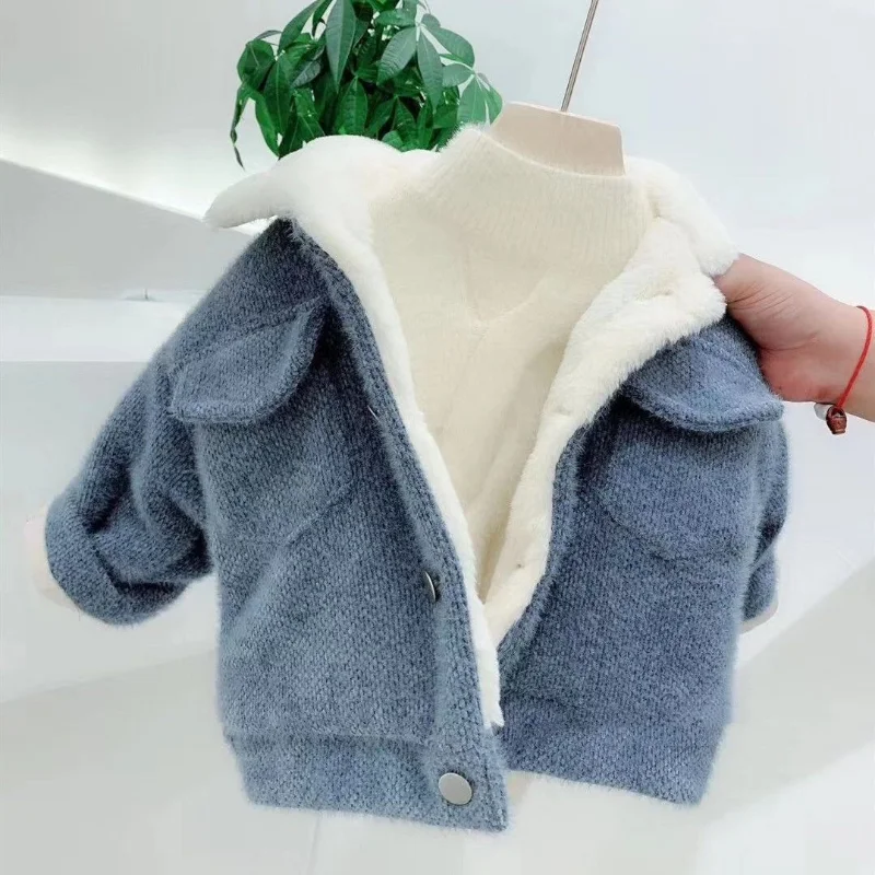 

Winter Kid Fleece Jacket Girl Solid Thick Coat 0-6Y Young Child Long Sleeve Casual Clothes Autumn Boy Turn Down Collar Outerwear