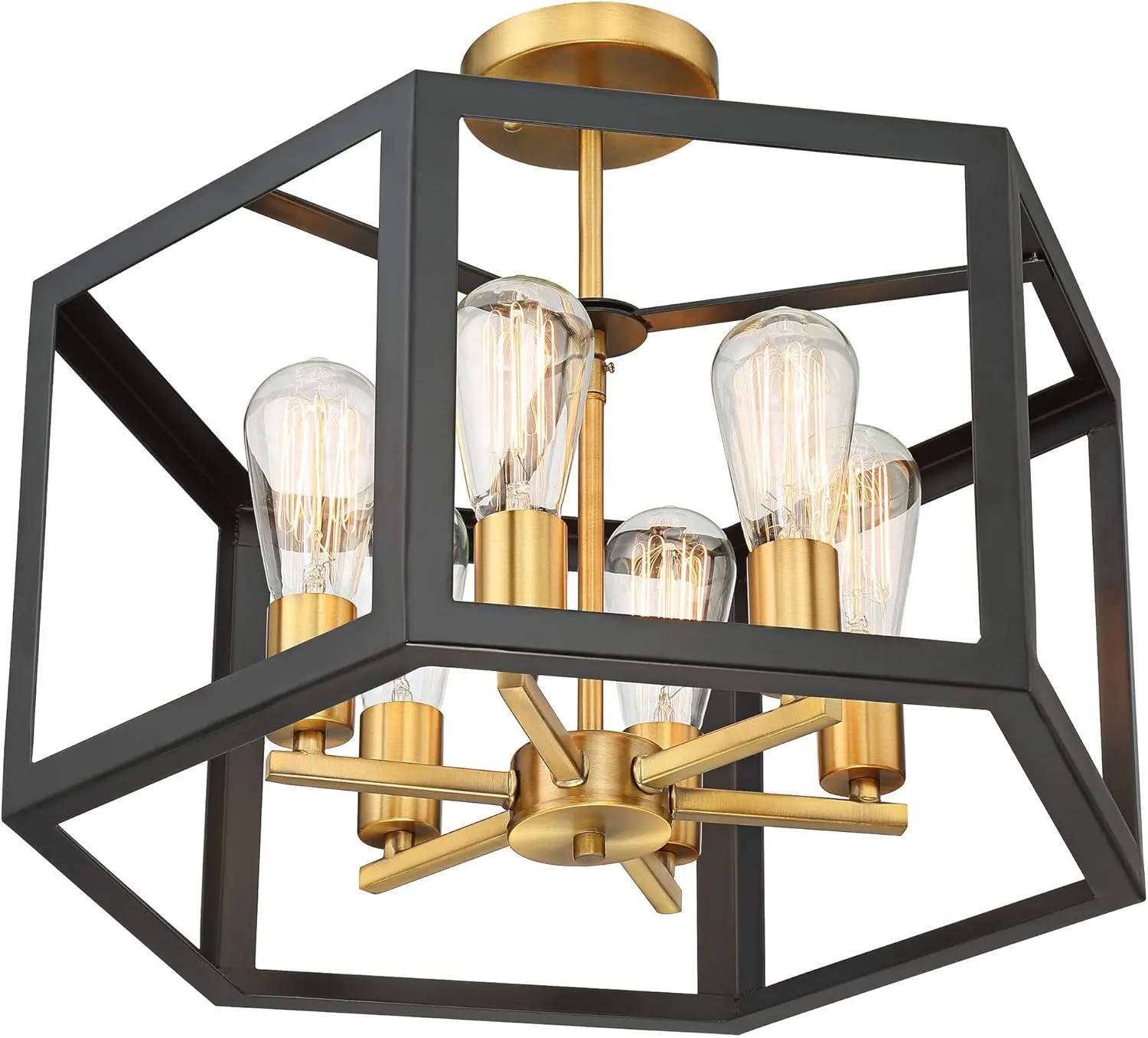 Possini Euro Design Beni Industriële Rustieke Boerderij Plafondlamp Semi Flush-Mount Armatuur 20 "Breed Antiek Bronzen Goud 6 Open