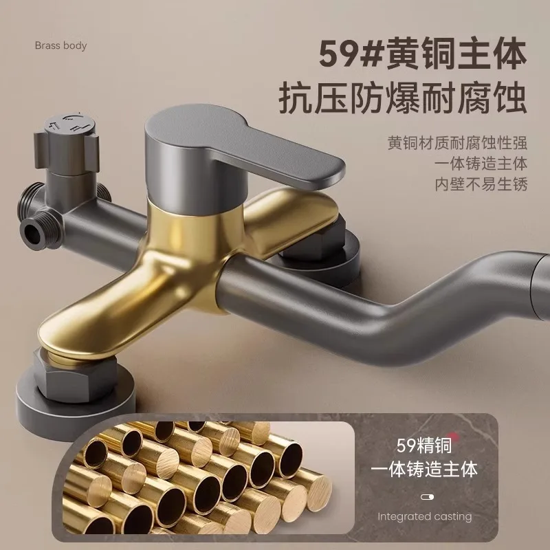 Full Copper Thermostatic Shower Set, Knob Switch Pressurized Complete Shower Kit for Household Bathroom