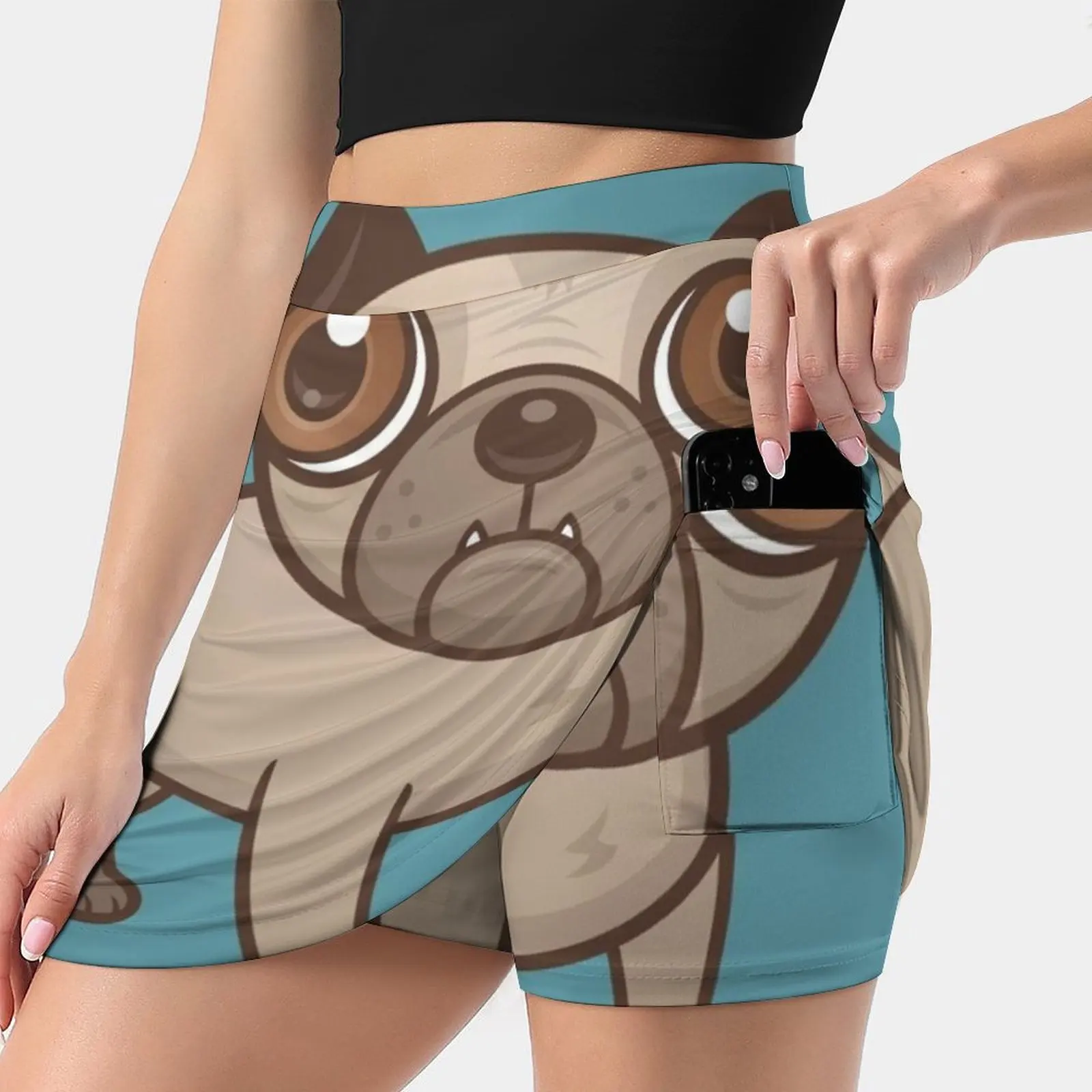 Pug Puppy Cartoon Women's skirt With Hide Pocket Tennis Skirt Golf Skirts Badminton Skirts Running skirts Brown Bulldog Canine