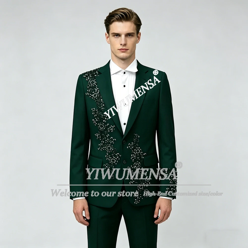 

Эксклюзивный мужской костюм с бриллиантовой вышивкой: пиджак и брюки, комплект из 2 предметов, однобортный пиджак, брюки, большие размеры, свадебный смокинг для жениха