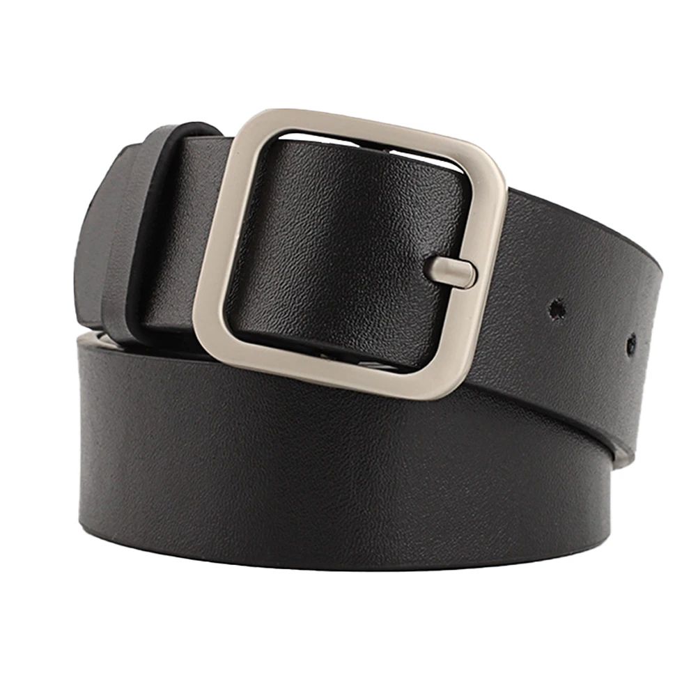 

1pc Square Female Fashion Adjustable For Women Black Casual Belt Silver 110Cm 3.3Cm Belt For Women Width