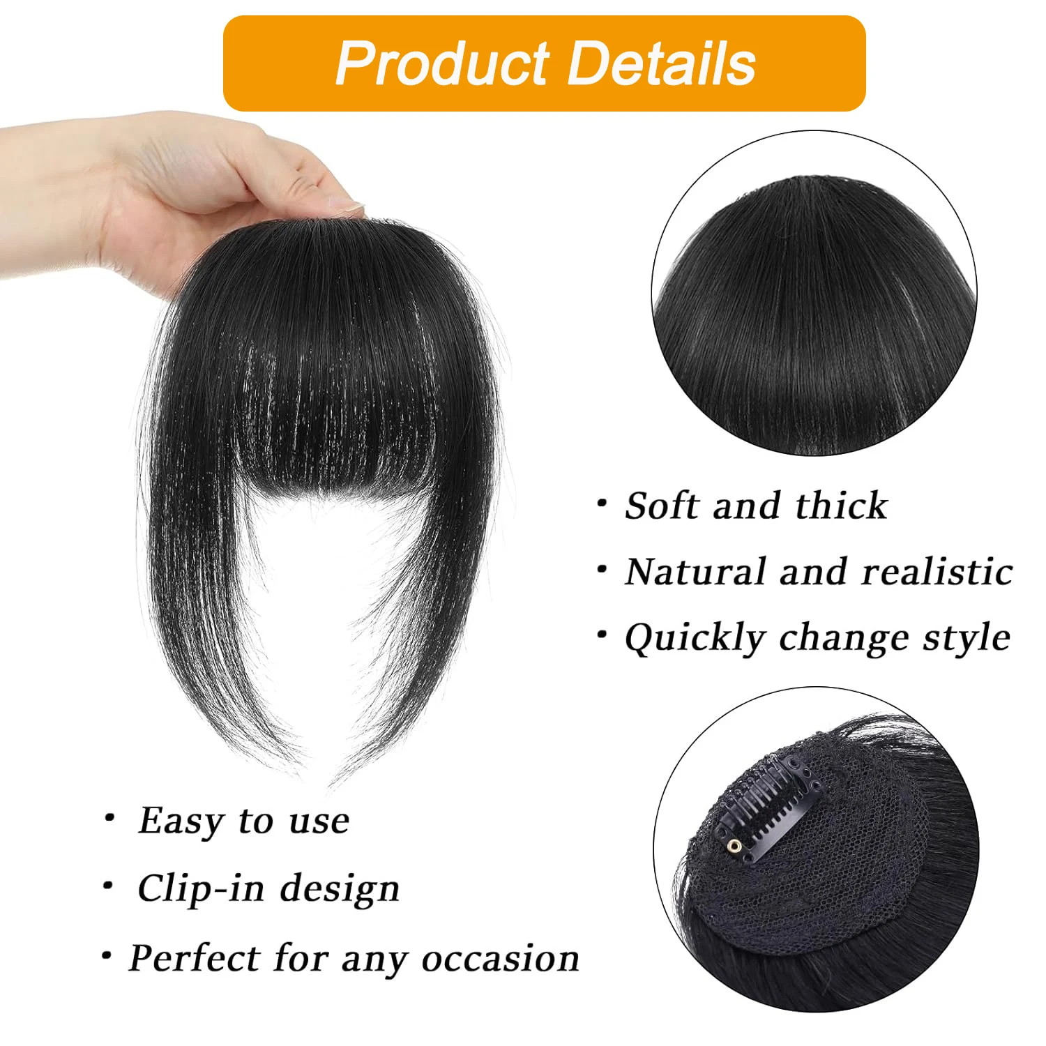Newmi Clip in Bangs 100% Human Hair Extensions Thick Bangs Extensions Fringe with Temples Real Hair Bangs Hairpieces
