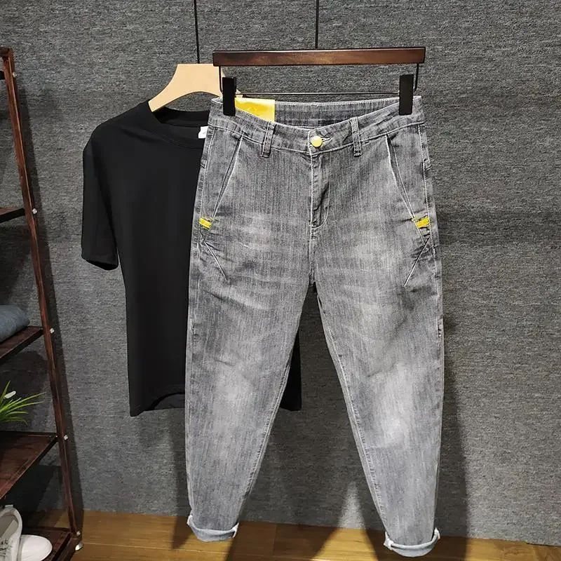

Spring Autumn Harajuku Fashion Luxury Clothing Men's Casual Pencil Pants Grey Thin Pants Washed Street Wear Boyfriend Jeans