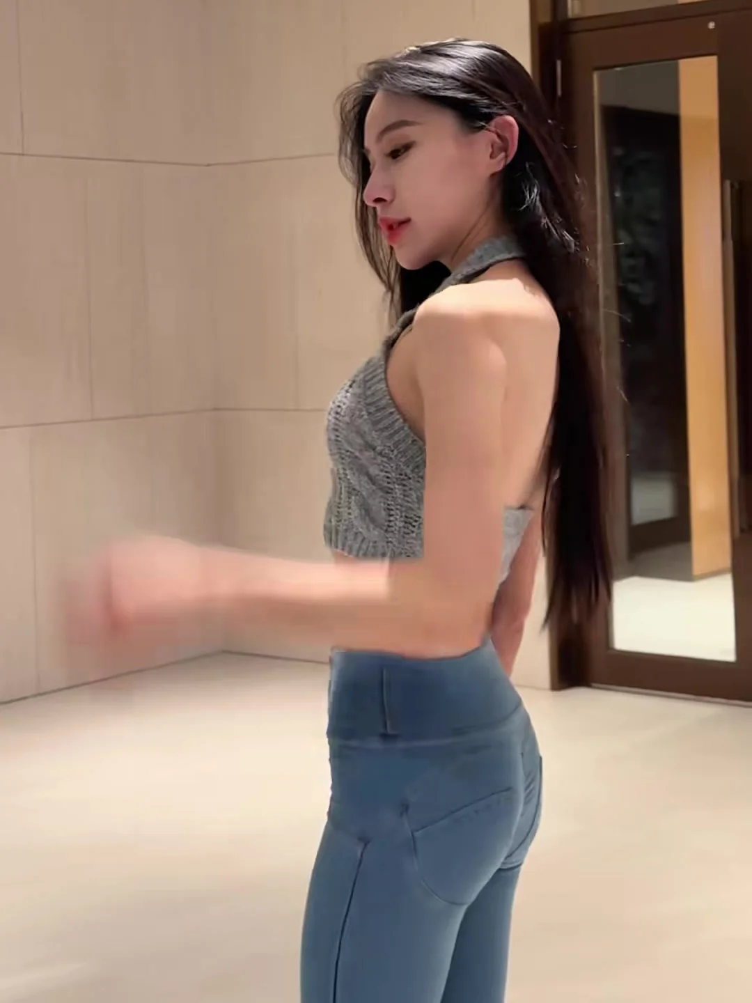 Soft Blue Peach Butt Women's Jeans High Waist Butt Lifting Tight Elastic Ankle Pencil Pants Autumn New Style American Style