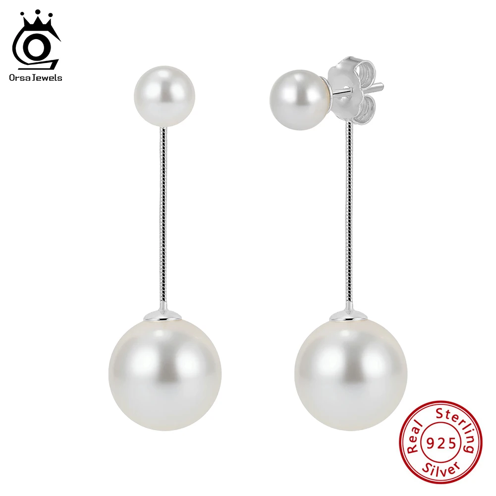 ORSA JEWELS Simple 925 Sterling Silver Shell Drop Earrings Long Chain Tassel Dangle Shell Pearl Earrings Dainty Jewelry PSE04