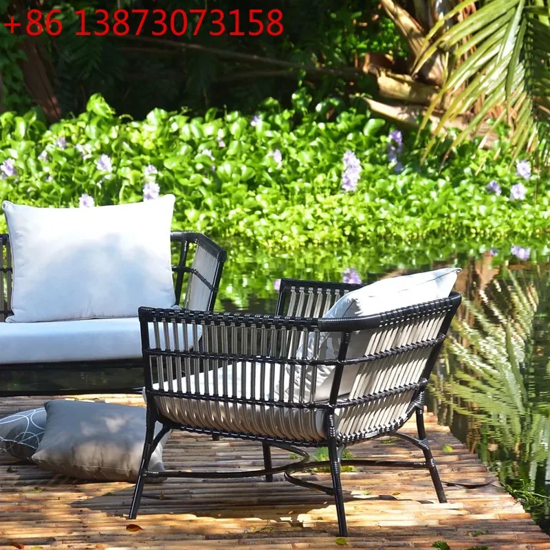 Nordic Outdoor Rattan Sofa Terrace Garden Villa Outdoor Waterproof Sunscreen Leisure Garden Combination Terrace Furniture