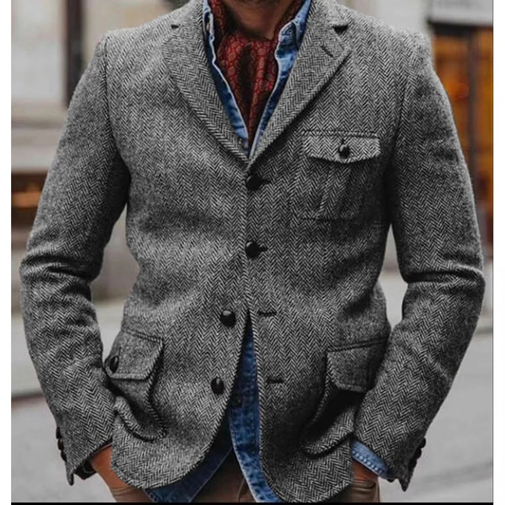 

Men's Herringbone Jacket Single Breasted Elegant Casual Slim Stage Suit Jackets for Man New in Suits and Blazers Male Sport Coat