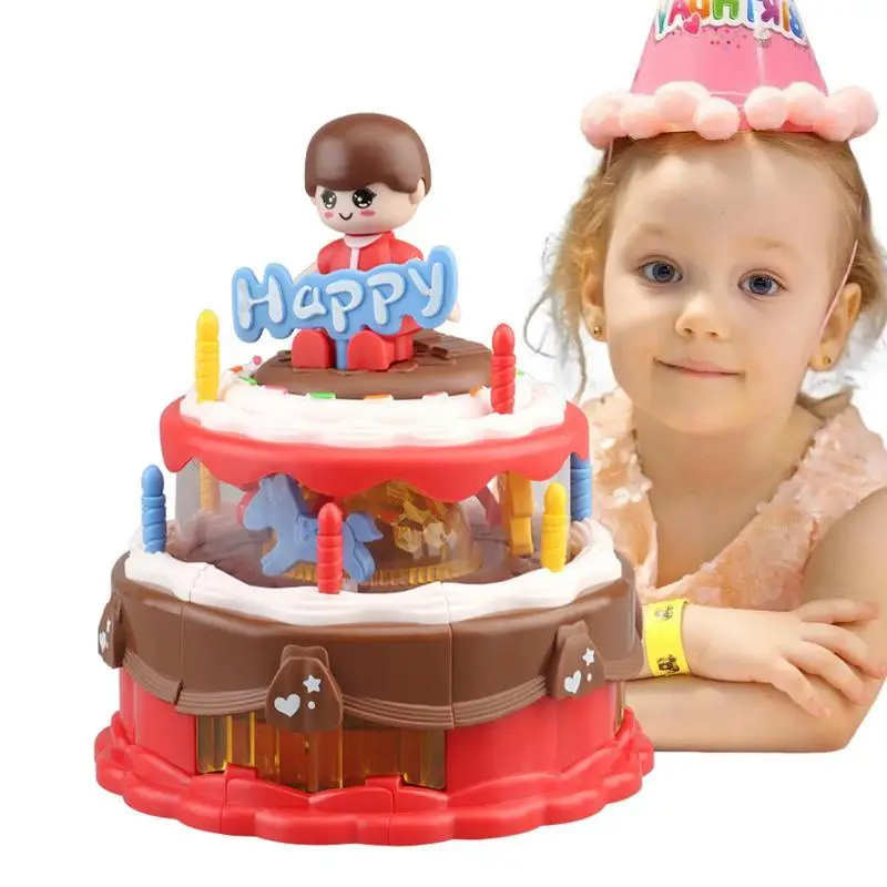 Happy Birthday Cake Zabawka dla dzieci Podświetlane karuzelki Zabawki Elektryczny śpiewający tort z muzyką Nauka Udawaj, że bawisz się Zabawka w kształcie jedzenia na imprezę