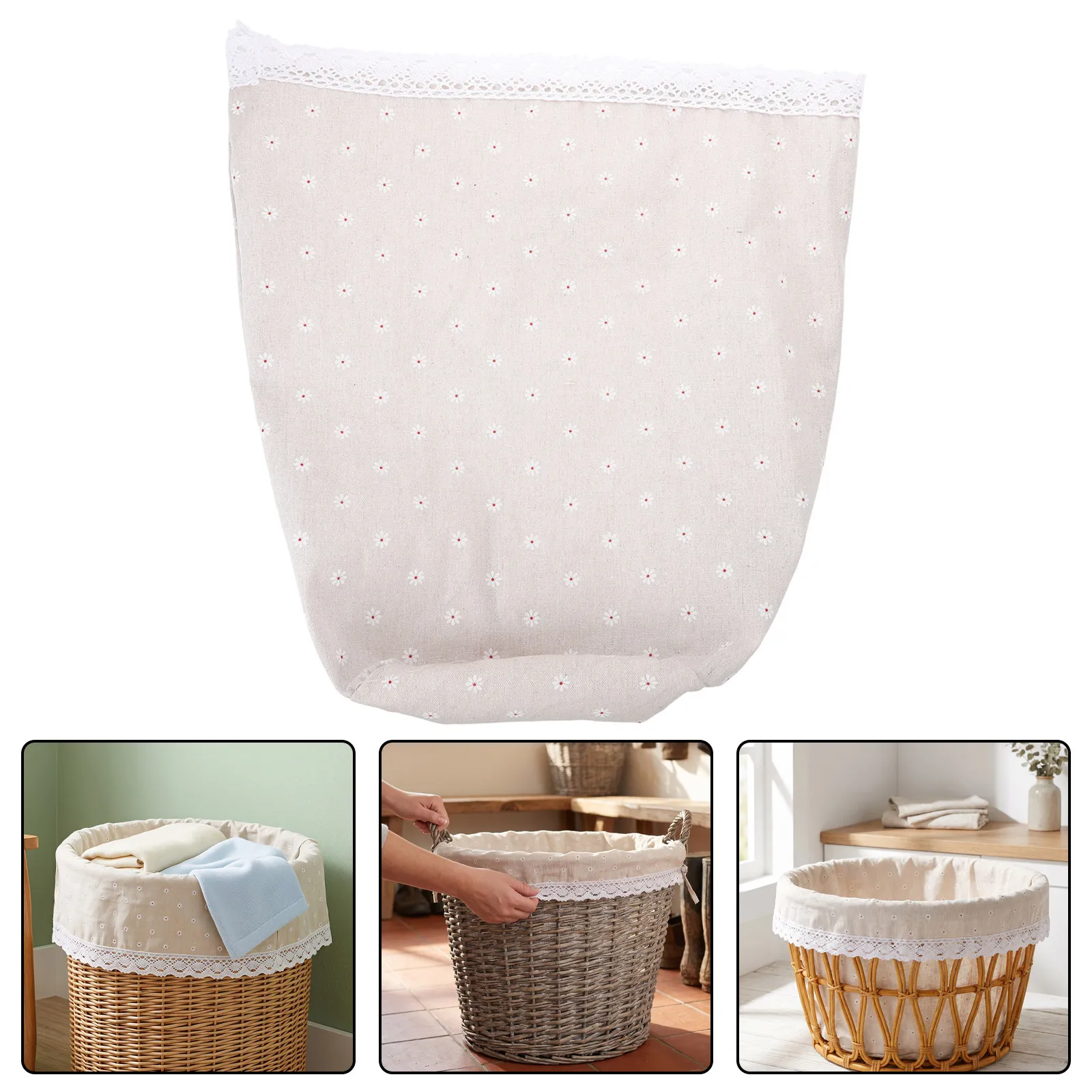 2Pcs Laundry Basket Liner Replacement Fabric Insert Daisy Pattern Washable Cloth Lining Soft Insert for Wicker Rattan Storage