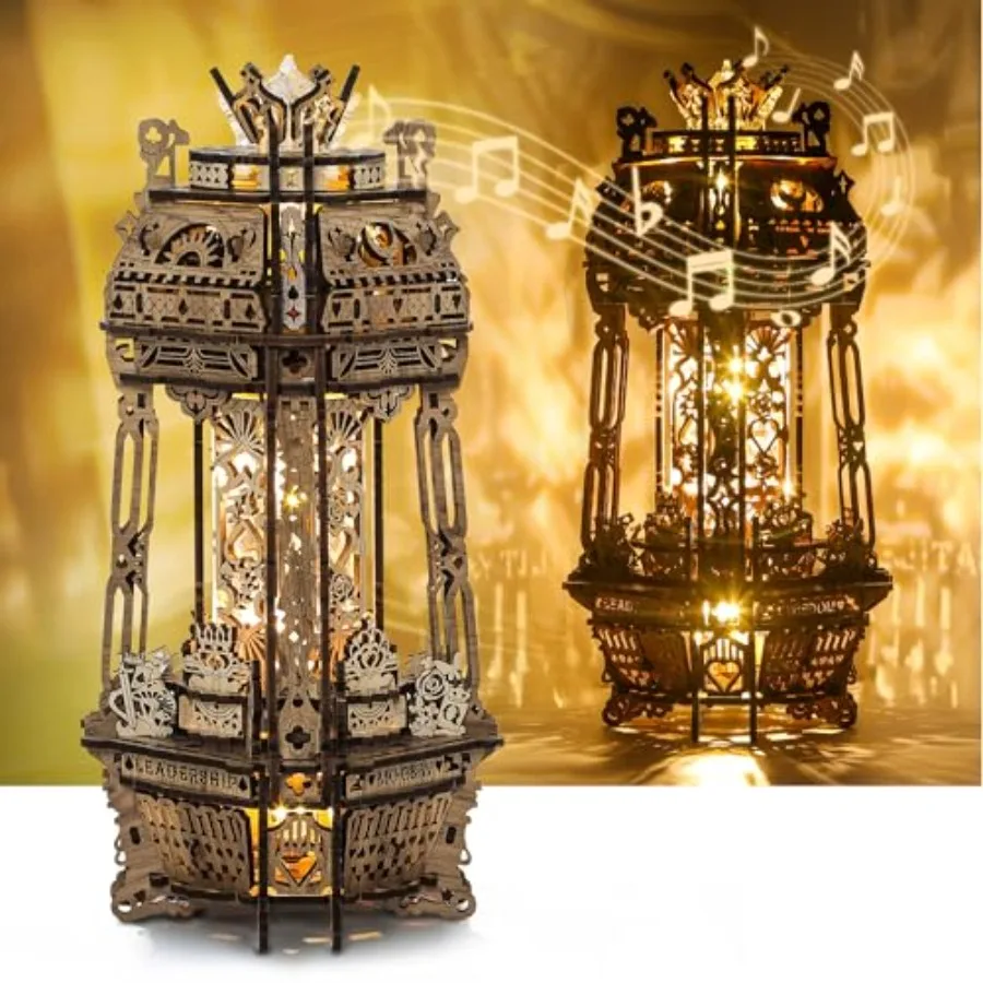 

LED 3D Wood Puzzle Poker World Projector Lamp DIY Craft Kit with LED Lights and Music Box Creative Poker-Themed Lamp Nightlight