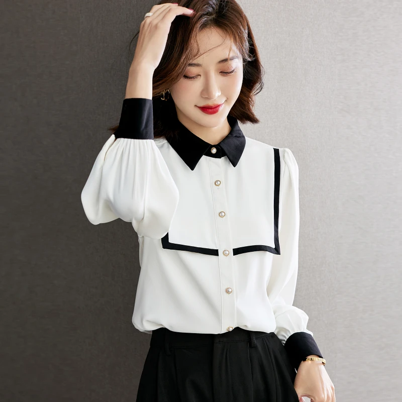 

French New Fashion Casual Ladies White Shirts blouse women tops Female Woman Button Up Shirt Girls Long Sleeve Blouse Py665