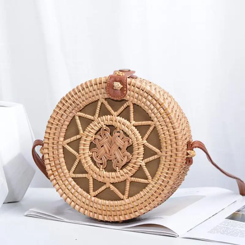 Round Women Shoulder Bag Square Straw Beach Bags Wicker Bali Box Female Crossbody Bag Rattan Woven Summer Handbag Messenger Tote