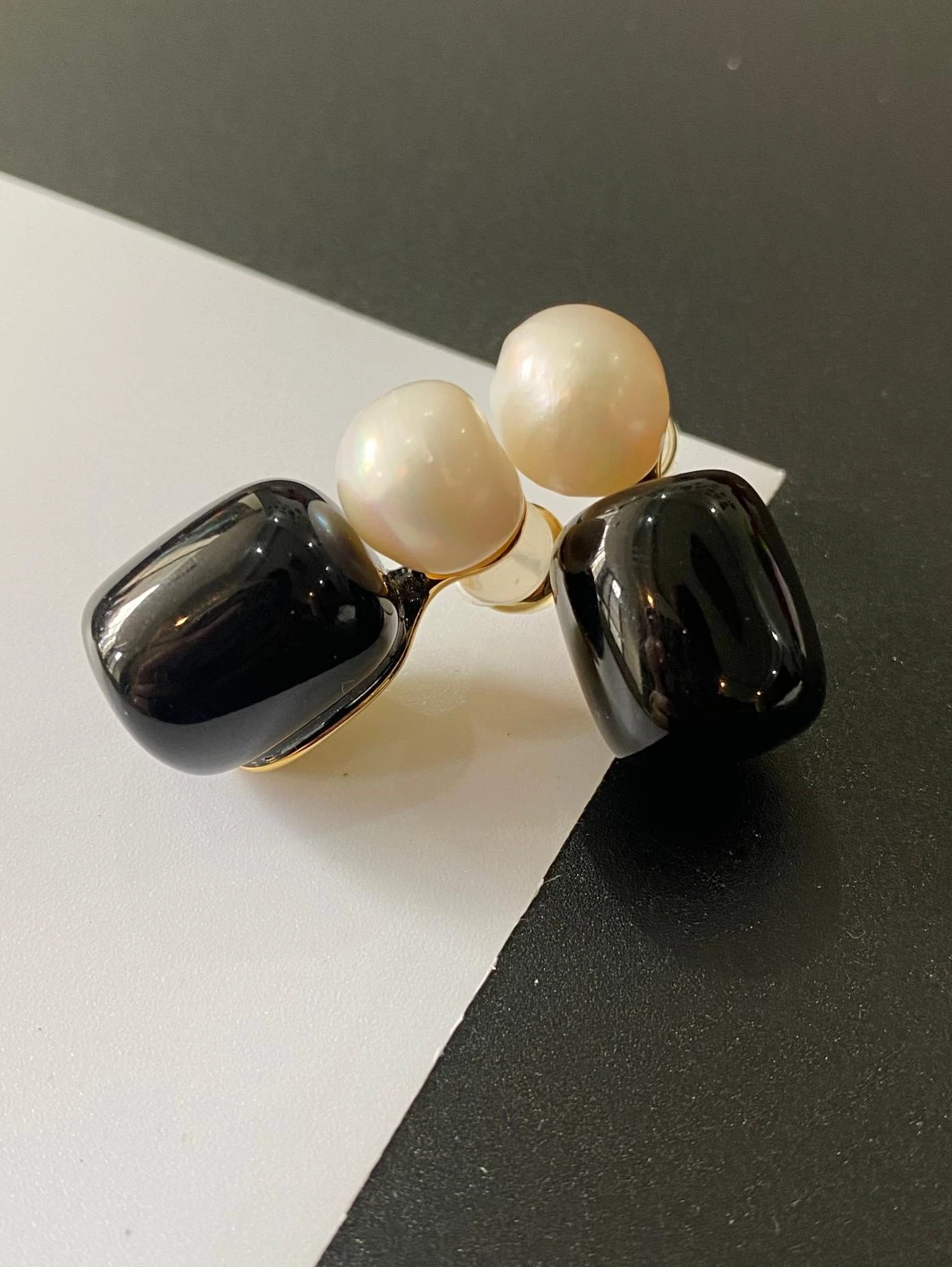 Brass Real Natural Pearl Geo Earrings Women Jewelry Punk Party T Show Gown Runway Trendy  Korean Japan Israel  Style INS