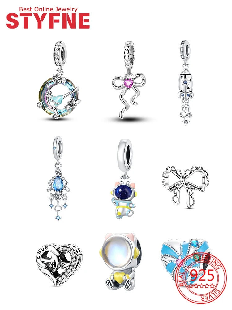 

Оригинальные S925 серебристо-синие подвески в форме сердца, ракета-пилот, бант, бусины, подвески, подходят для браслета, женские ювелирные изделия своими руками, изысканный подарок