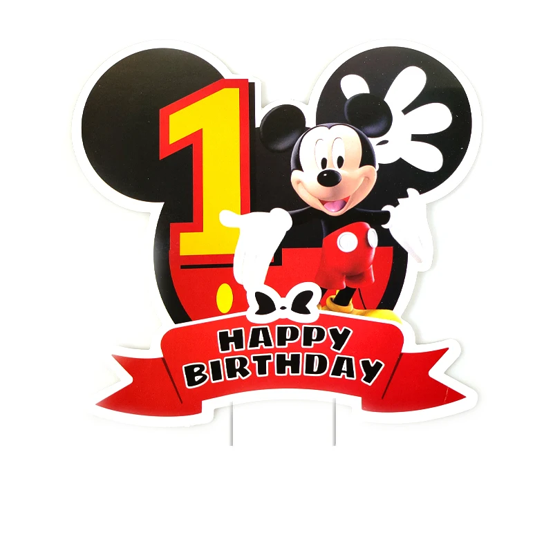 1pcs/lot Birthday Party 1-4 Digital Mickey Mouse Theme Cake Toppers Banner Flag Decorations Birthday Events Party Picks Supplies