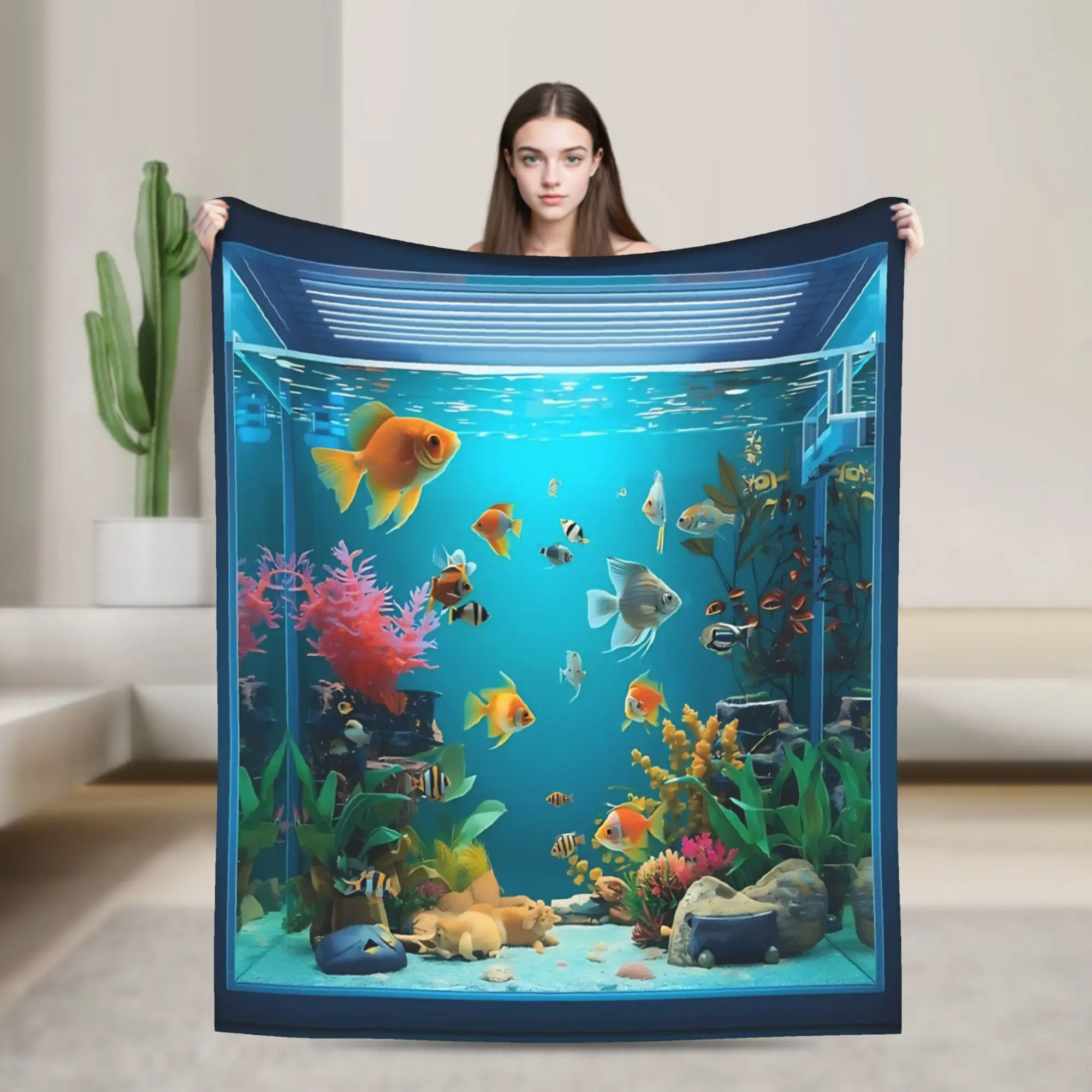 Frutiger Aero Fish Aquarium Retro Digital Blanket Cover Fleece  Super Warm Throw Blankets for Airplane Travel Bed Rug