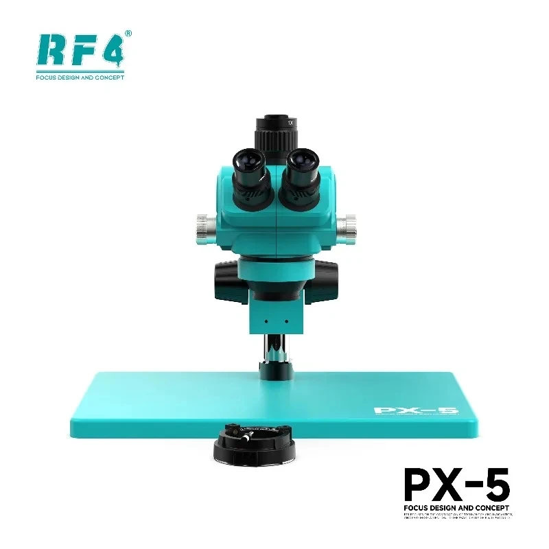 RF4 PX-5 Trinocular Stereo Microscope, 7X-50X Continuous Zoom with Large 260x380mm Metal Base For Precision Inspection