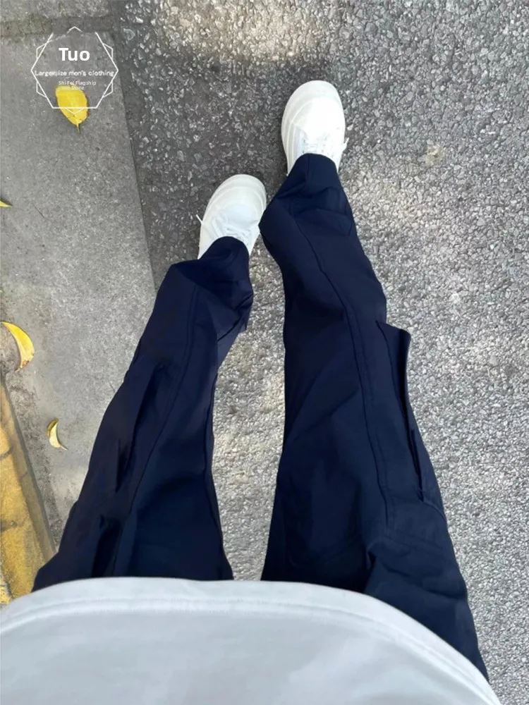 

Tall Men's Summer Thin Blue Work Trousers Outdoor Climbing Waterproof Tactical Cargo Pants Straight Leg Casual Pants