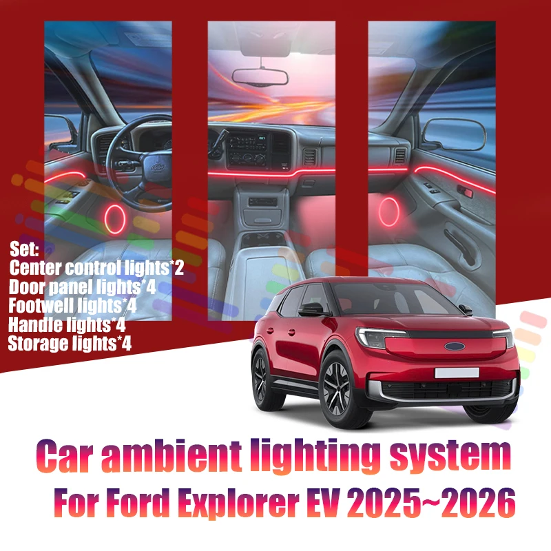 Für Ford Explorer EV 2025~2026 CX740 Auto LED Ambientebeleuchtung Farbige Atmosphärenlichter Auto-Innenraum Neonstreifen 64 RGB-Beleuchtung