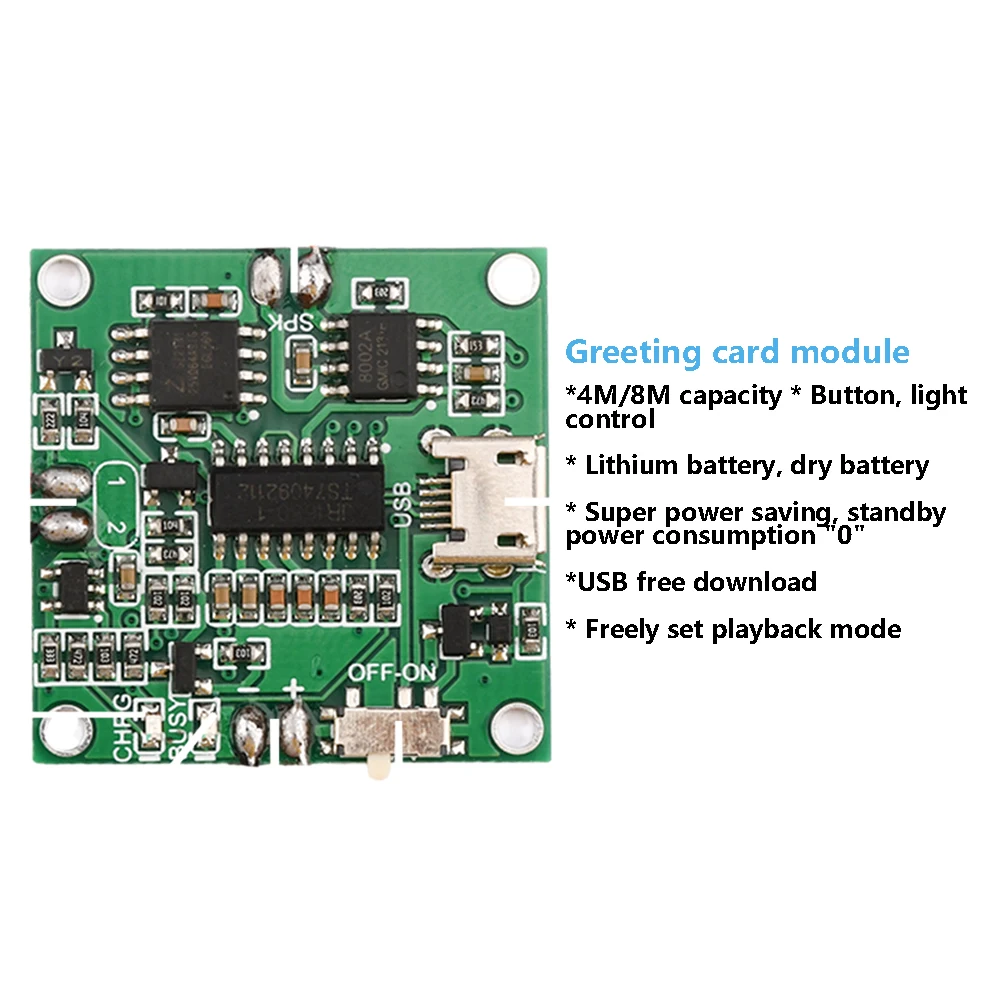 Micro Usb 8M Memory Greeting Card Module With Replaceable Sound Volume Adjustment Speaker Sensitivity/button Diy Manual Module