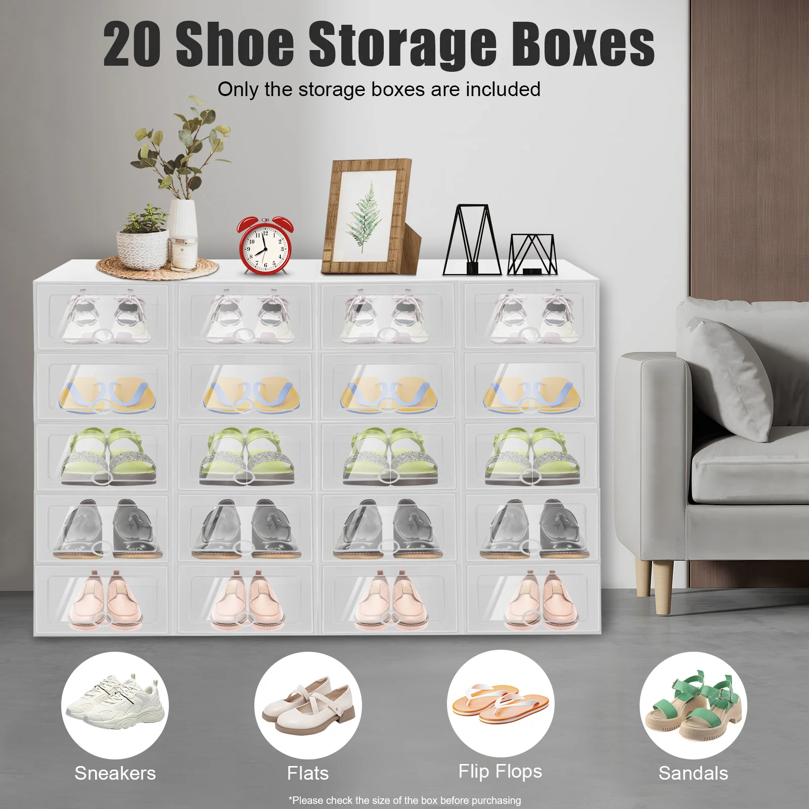 20PCS Foldable Shoe Box Transparent Plastic Shoes Storage Case DIY Dustproof Home Storage Container 32.6*24*14cm/12.83*9.45*5.51