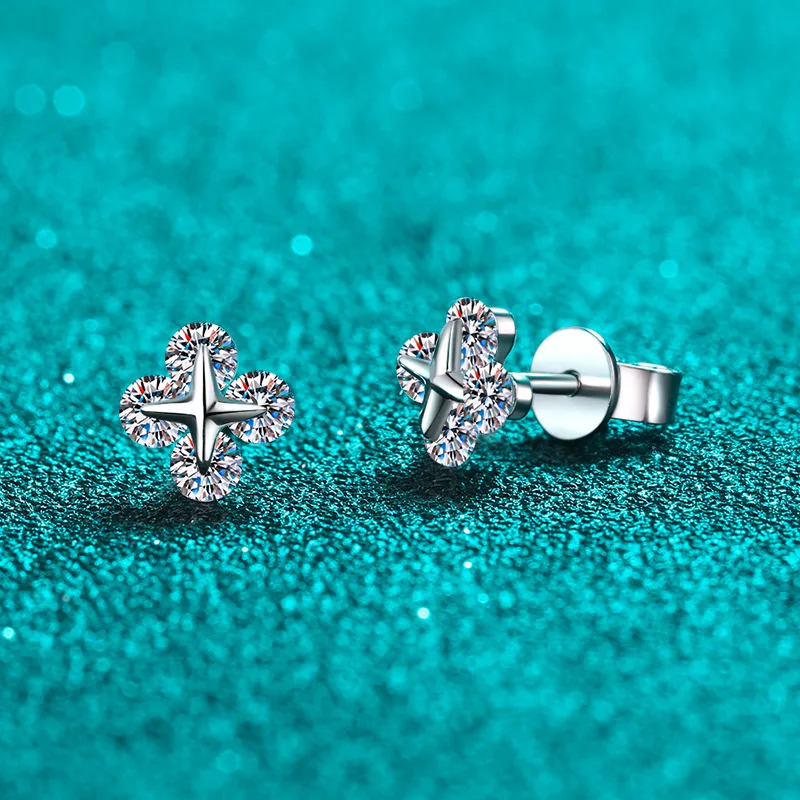 18K gold moissanite earrings  with PT950 platinum star movable earrings high-end Valentine's Day gift 0.8carat