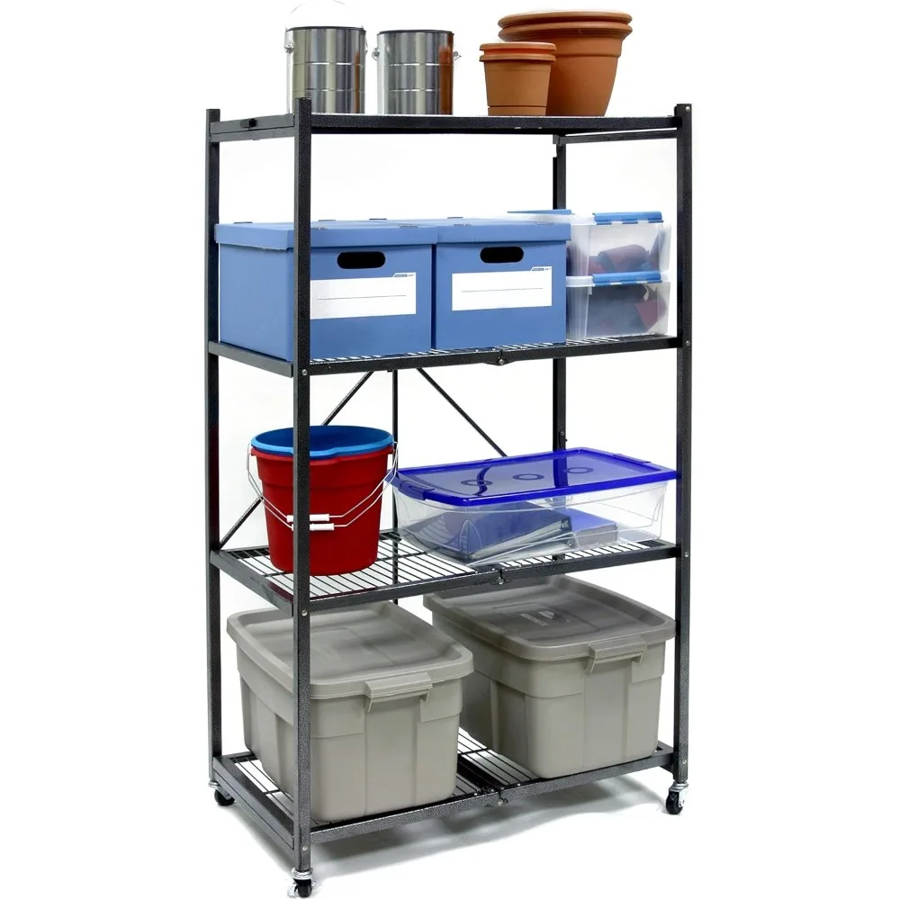 

Storage Rack, Heavy-Duty R5 4-Shelf Folding, Large Foldable Metal with Wheels, Shelving Unit