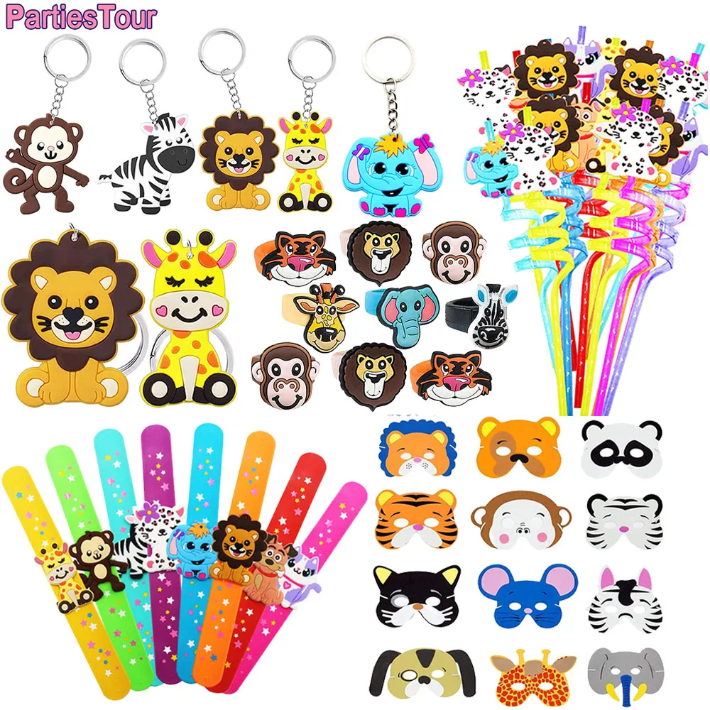 Jungle Animal Keychains Elephant Lion Giraffe Keyrings for Safari Party Favors Bag Filler Supplies Baby Shower Party Decortions