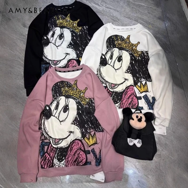 

2025 Autumn New Fashion Loose Kawaii Hoodies Heavy Industry Cartoon Patchwork Fleece Warm Sweatshirt Kawaii Y2k Clothes Female