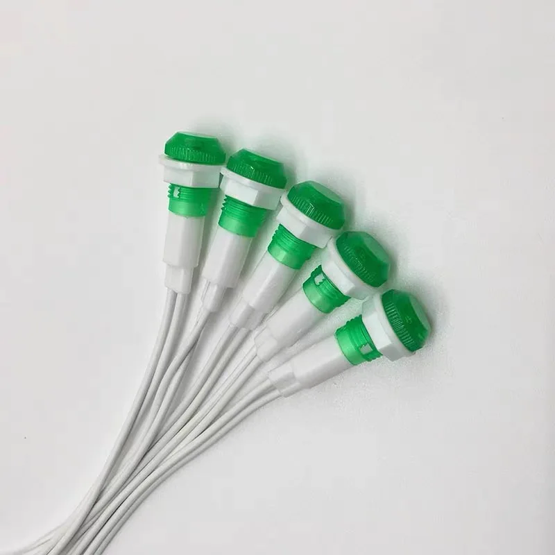 10 szt. Lampki sygnalizacyjne neonowe AC 220V, czerwone, zielone, żółte, z kablem o długości 7,7 cala, 10 mm XDN1-C
