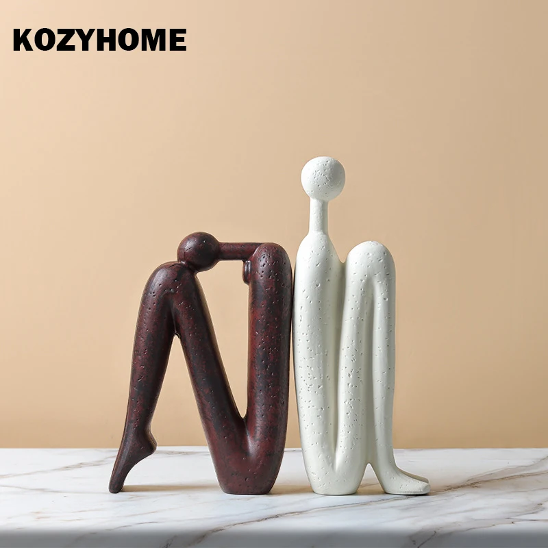 

KOZYHOME Back to Back Stick Man Sculpture Ornaments Creative Vintage Statue for Bookcases Wine Cabinets Home Decorations