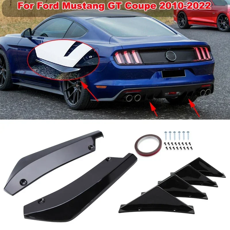 

Universal For Ford Mustang GT 2015-2022 40cm Rear Bumper Splitter Cover + Curved Diffuser Shark Fins Spoiler Set Car Accessories