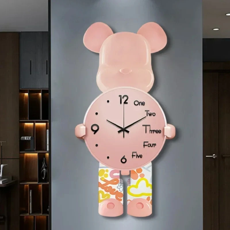 Creative Cartoon Luminous Living Room Clock Wall LED Light Painting Clock Fashionable Interior Cartoon Bear Home Decor