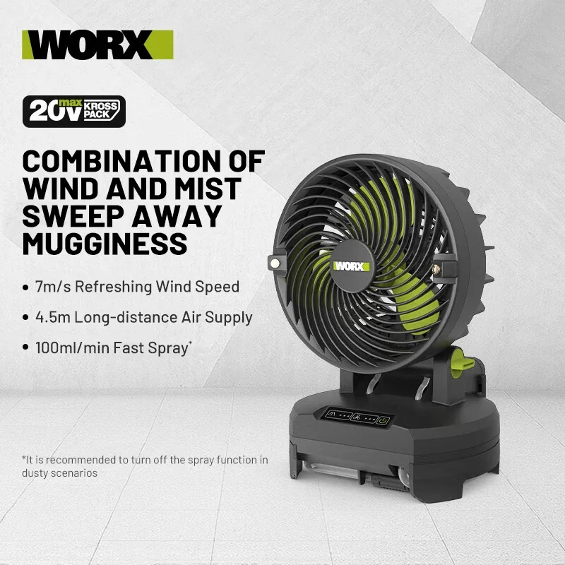 WORX 20V Lithium Battery Electric Fan WU053.9 Bare Machine Mini Charging Portable High Wind Power Construction Site Dormitory