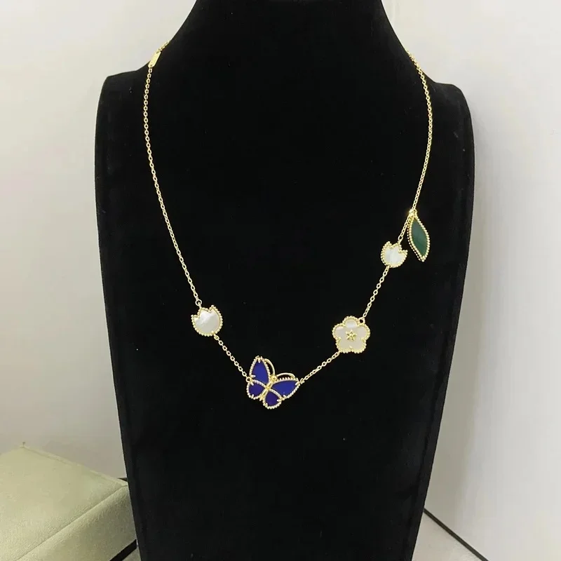 Hot Seller 925 Sterling Silver High-Qualit Enamel Shell Butterfly Clover Necklaces For Woman，Butterfly Flower Necklace Jewelry