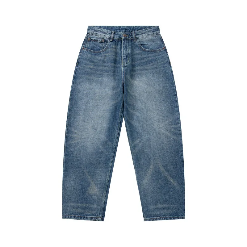 

Мешковатые мужские джинсы из 100% хлопка, мужские джинсовые брюки с вырезом ножниц, мужские брюки с усами ручной работы