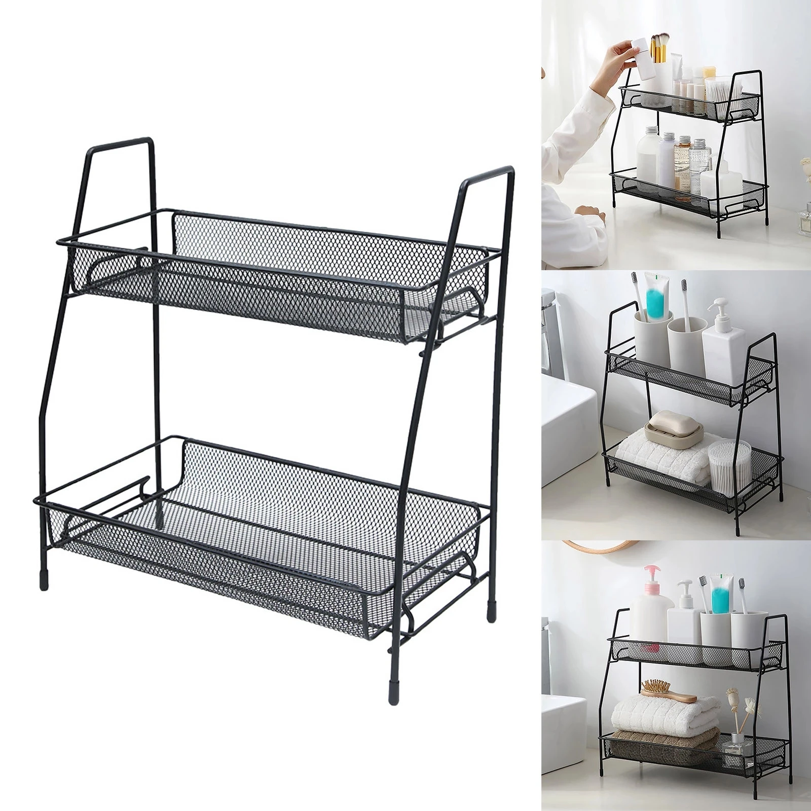 

Double Layer Iron Kitchen Storage Rack Cosmetics Desktop Storage Box Spice Organizer Dish Drainer Holder Bathroom Desk Shelf